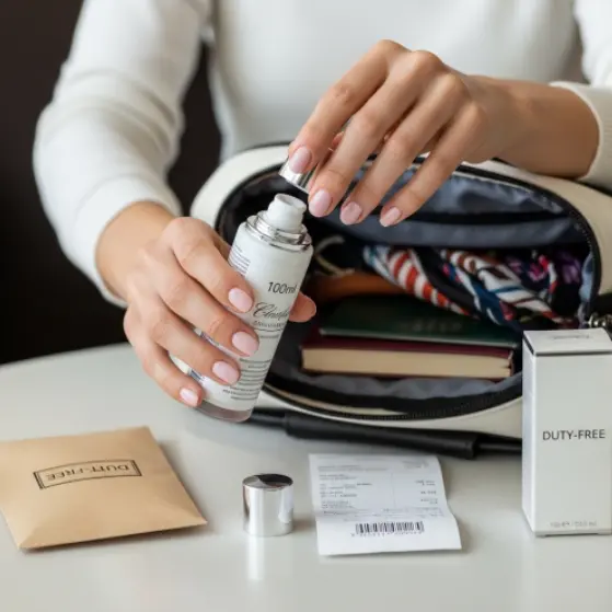 면세점에서 산 100ml 넘는 화장품 뜯어서 가방-1