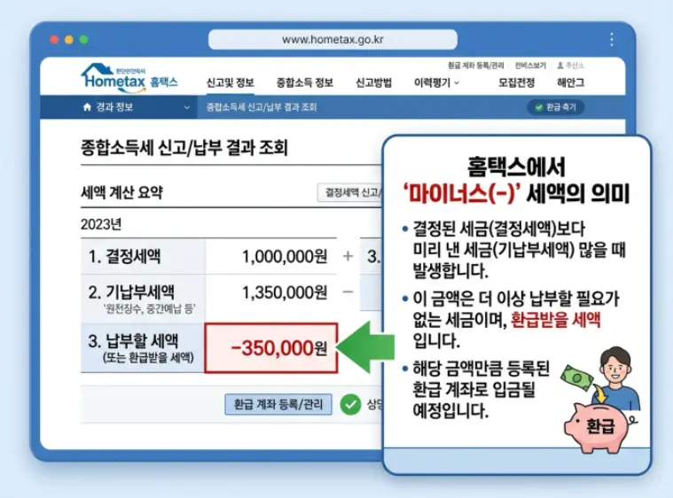 홈택스-종합소득세-납부할-세액-마이너스-의미